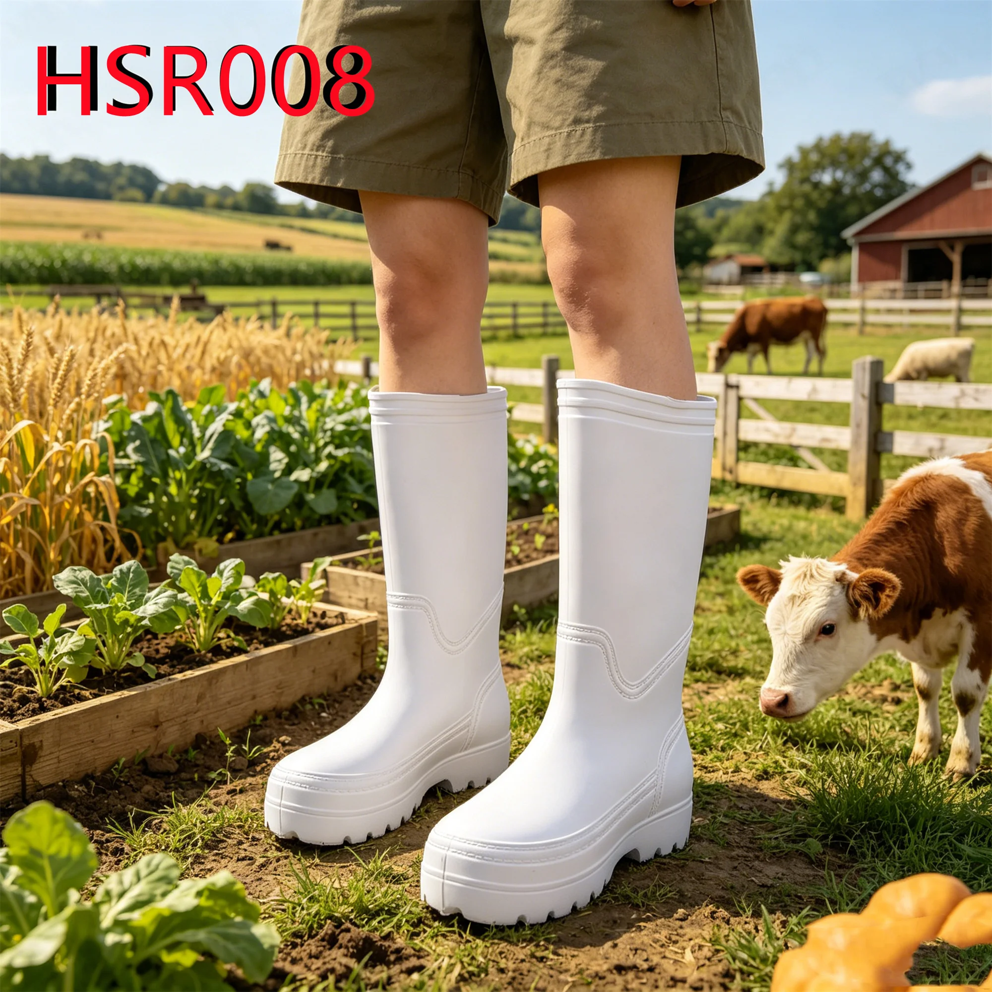 HY,Street Sweeping EVA Integral Molding White Garden Boots Farm Operation Extended Height Style Anti-Wash Rubber Boots HSR008