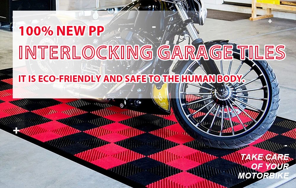 Plastic Modular Interlocking Garage Floor Tiles Colorful Heavy Duty Motorcycle Pit Mat Oil Proof Workshop Flooring