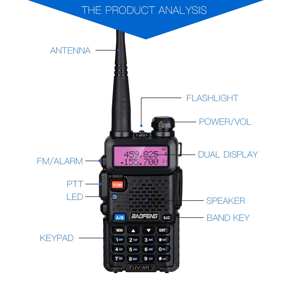 Baofeng Uv-5r Long Range Ham Radio FM Transceiver 5W UHF/VHF Dual Band Walkie Talkie Baofeng Radio