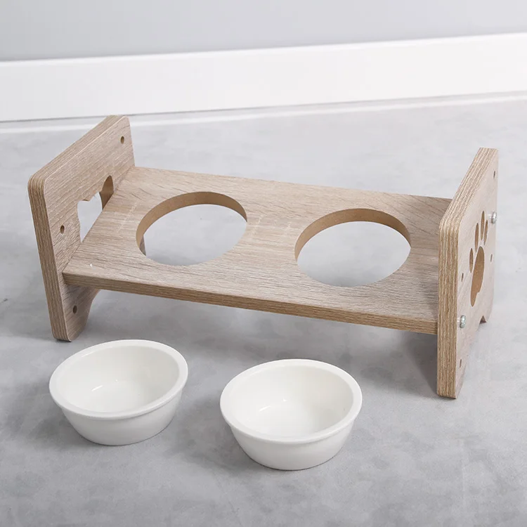 Фарфоровая керамическая миска для воды с деревянной рамой и регулируемой высотой для еды для собак, кошек, домашних животных