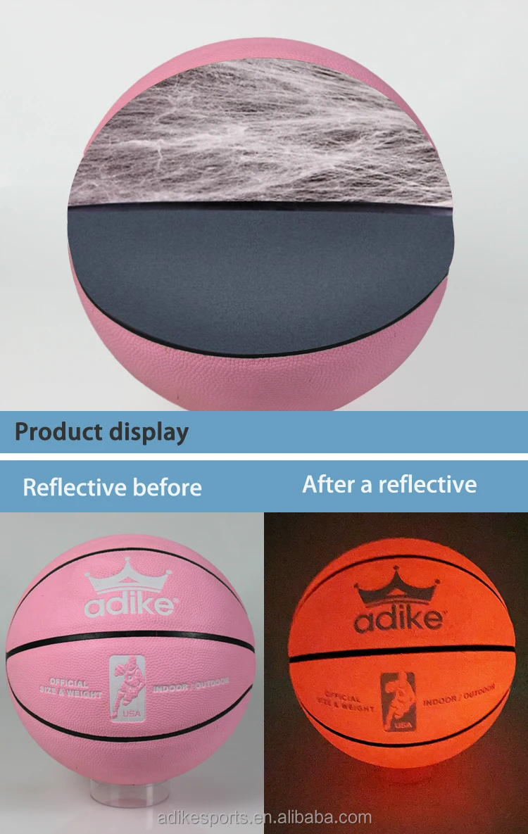 adiek Hot Sales professional laminated standard hygroscopic pu basketball Custom Brand Name Ball glow ball