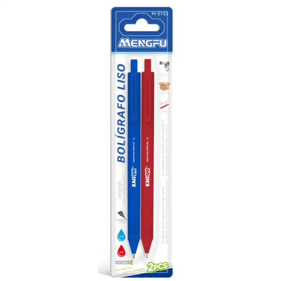 Custom Blue Red 10mm Ballpoint Pens Smooth Writing Plastic Novelty Logo Office School Supplies 2pcs Set Mengfu Model M-0153