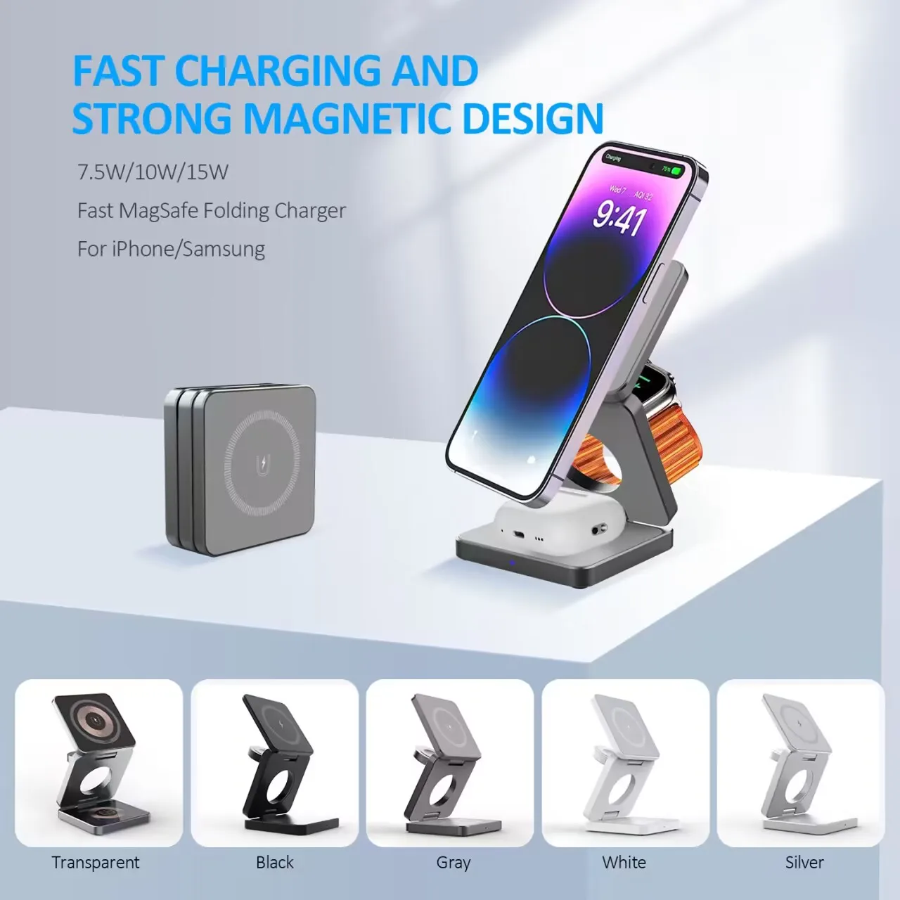 Portable Qi Wireless Magnetic Phone Charger Stand Holder Foldable 15w ...