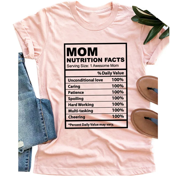 Zodggu Discount Tunic T Shirts for Women Cotton Trendy Mother's Day Gift  Short Sleeve Loose Fit Casual MOM nutritional facts serving size Letter