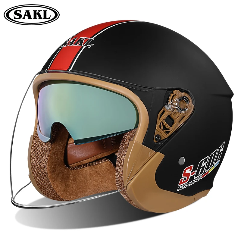 Classic Retro Half Face ABS Motorcycle Helmet Double Lens Open