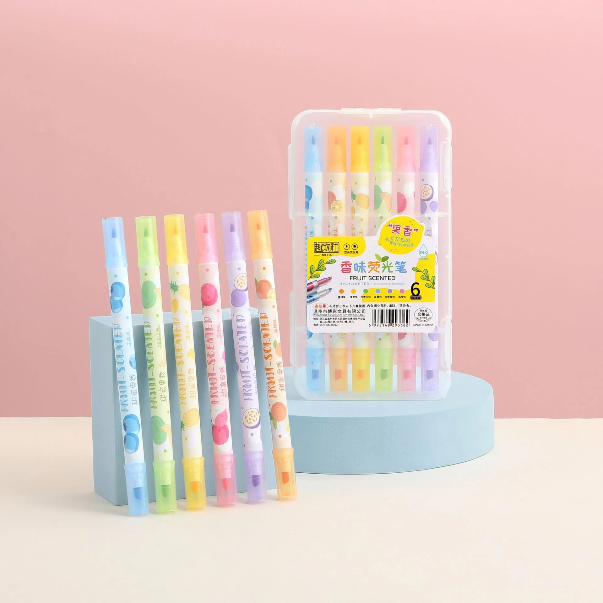 Fruit Smell Highlighter Marker Pen Drawing Small Quantity Accept Custom Fluorescent Pen Colored Stationery Set Cute Stationary
