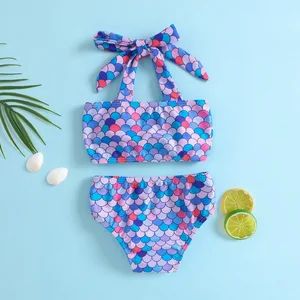 2026 New Eco-Friendly 2-Piece Kid Swimwear for Girls Recycled Mermaid Bikini Beach Swimsuit with Fruit Pattern Kids' Swimwear