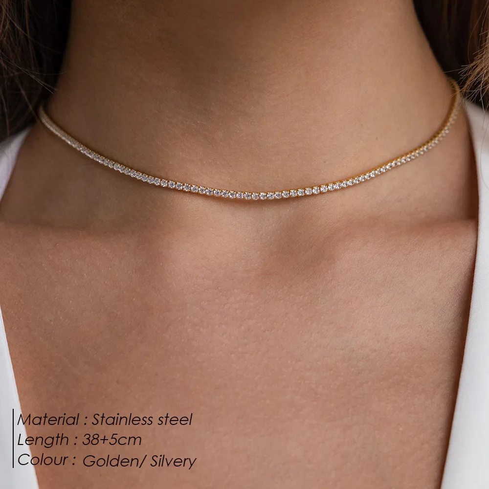 Stainless Steel Zircon Tennis Necklace