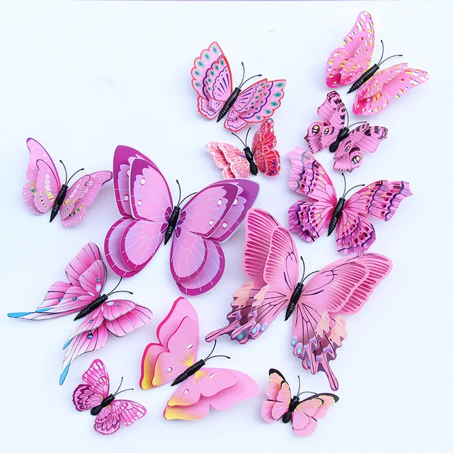 3D Bilayer Simulation Butterfly wall stickers 12pcs, living room, bedroom, children's room wall curtains, scene decoration