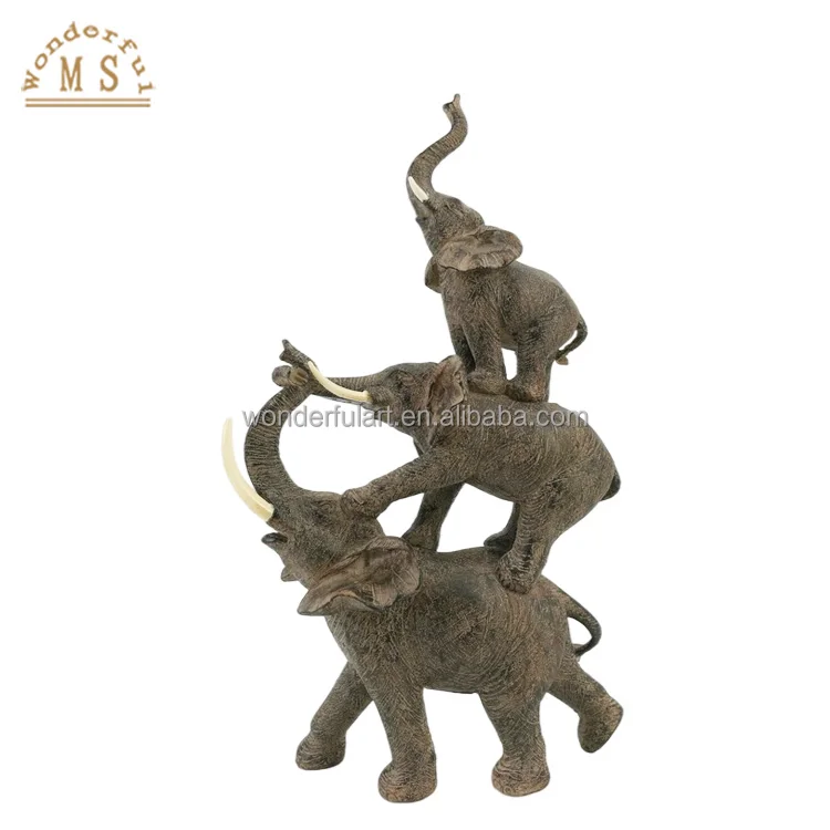 customized resin Family Elephants Figurines poly stone animal sculpture souvenir gifts for Christmas home decoration