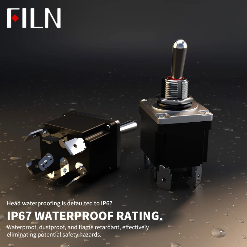FILN 20A 12V/110V/220V Waterproof Metal Toggle Switch with Light 3 Way Toggle Switch Automotive Marine IP67 On-Off Function