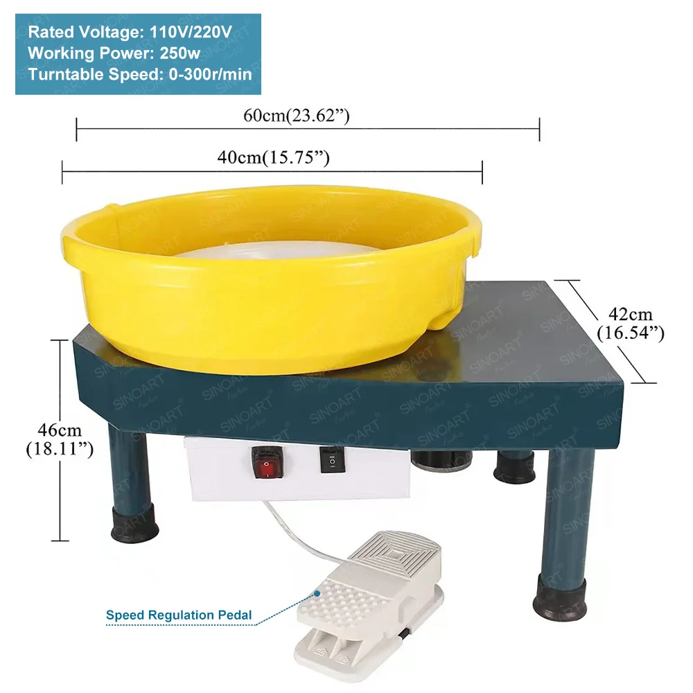 SINOART Premier Pottery Wheel Machine, 250W Electric Ceramic Forming Making Pottery Machine, 220V/110V,  Aluminum Turntable