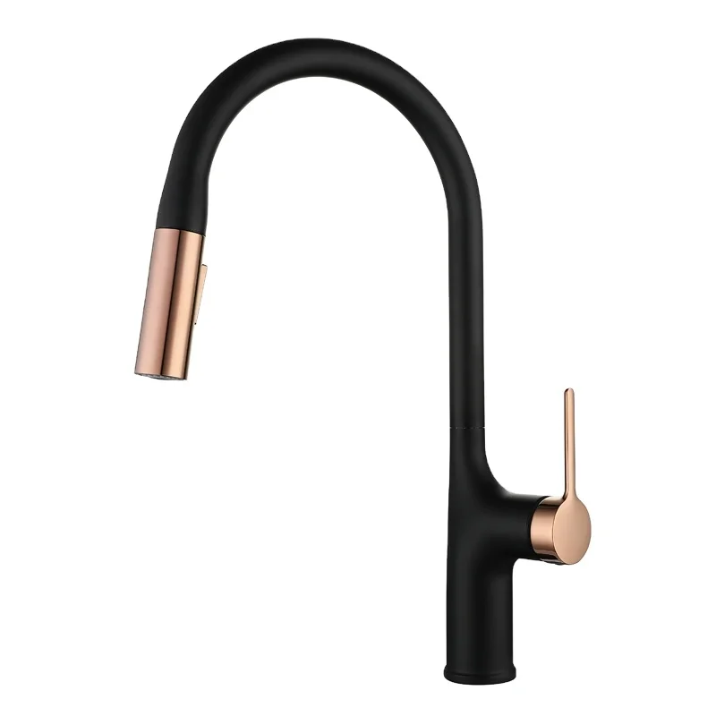 Rose Gold Black  Sink  Faucets Commercial 304 Sus Pull Down Sprayer Spring Kitchen Faucet Sink Tap