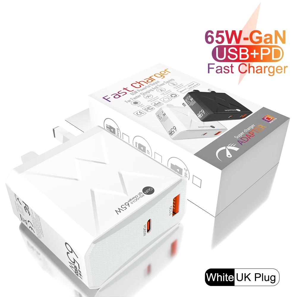 65W Type C Fast Charger GAN Laptop Wall Charger Adapter High Speed PD Charger for iPad for Samsung for iPhone 15