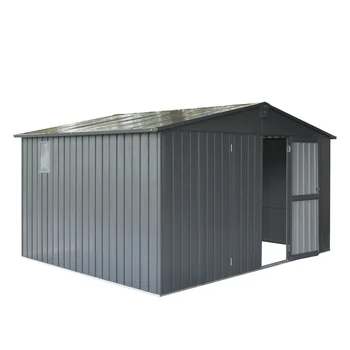 Free Shipping Backyard Storage Shed 11&#39;x 9&#39; with Galvanized Steel Metal  Outdoor Storage Box Waterproof Lockable Doors