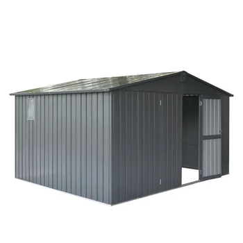 Free Shipping Backyard Storage Shed 11 x 9 ft with Galvanized Steel Metal  Outdoor Storage Box Waterproof Lockable Doors