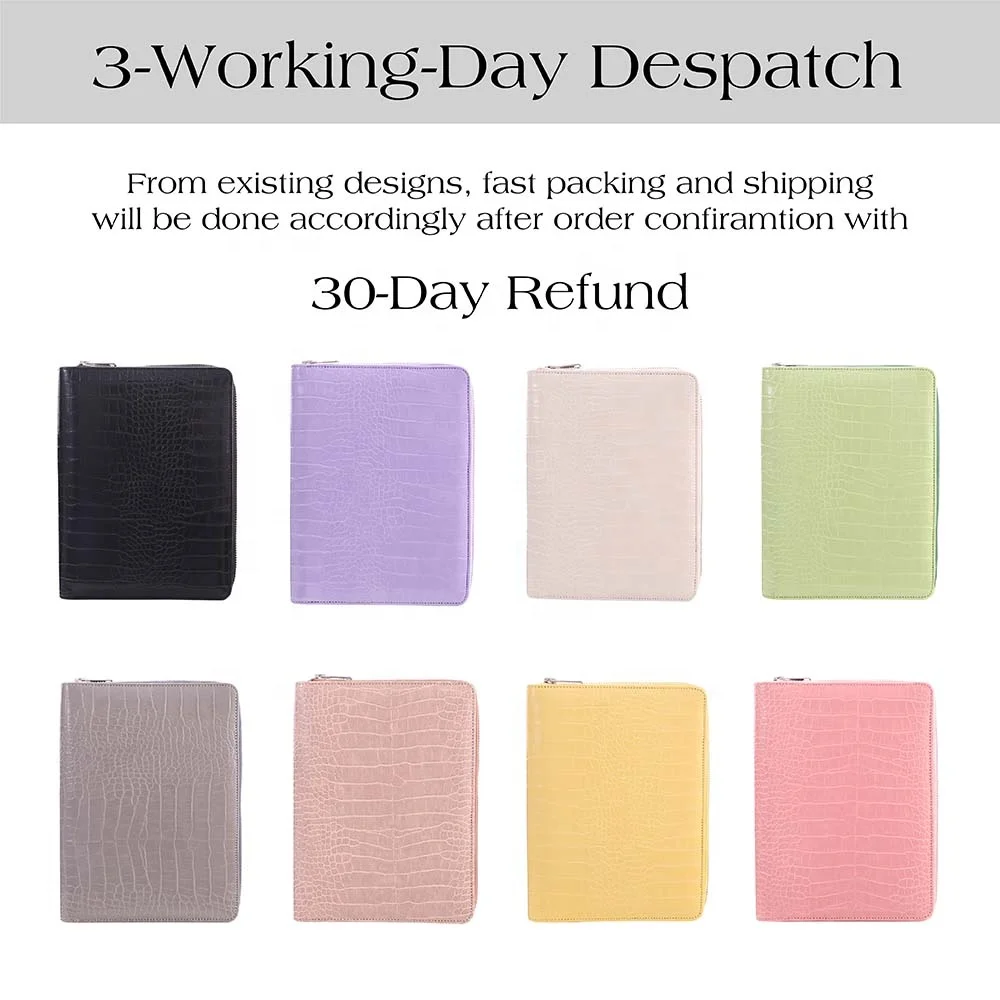 Funda Para Cuaderno A6 Con Patrón De Cocodrilo - Organizadora De 6 Anillas En Piel Sintética Negra
