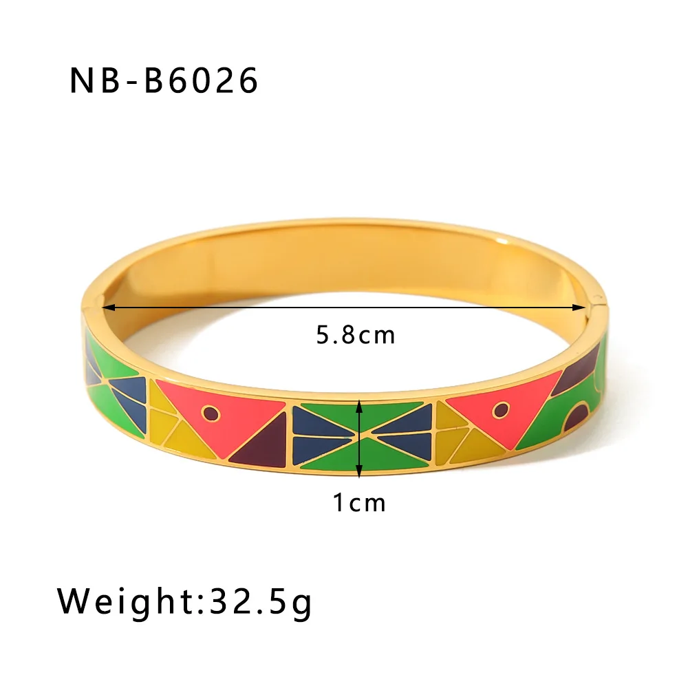 French Vintage Painted Enamel Titanium Steel Bracelet Waterproof Stainless Steel Plated 18k Gold Personality Bracelet Jewelry