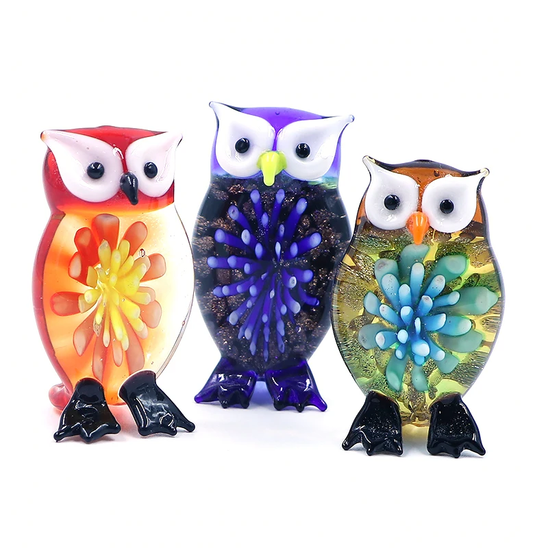 New Arrival Handmade Murano Lampwork Glass Flower Owl Ornament