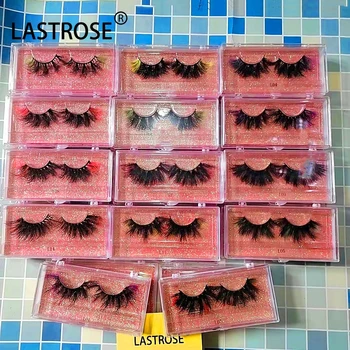 New Trend Wholesale Fluffy 25mm Mink Colored Eyelash Strips Pink Yellow Blue Fur 3d Color Lashes Wholesale 5d Colored Mink