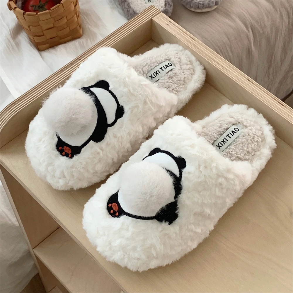 fluffy panda bedroom slippers