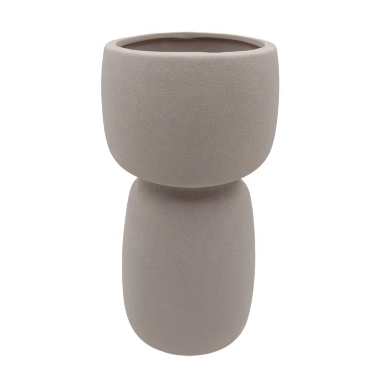 New Arrival Custom Multicolored Ceramic Tabletop Vase Goblet Shaped Sandy Touch With Groove Engraving Design for Home Decoration