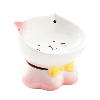 Ceramic Cat Bowl, Tilted Elevated Pet Food Bowl,Raised Cat Food Bowl for Flat Cats & Small Dog, Green