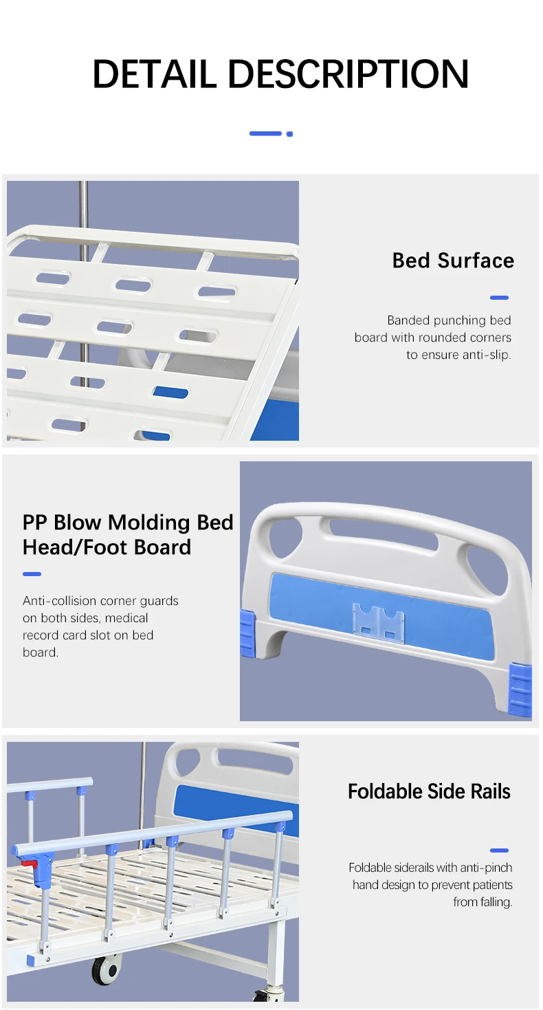 Hot Sale 1-Function Manual Hospital Bed Steel and ABS Medical Bed for Elderly Home Care for Elderly Patients