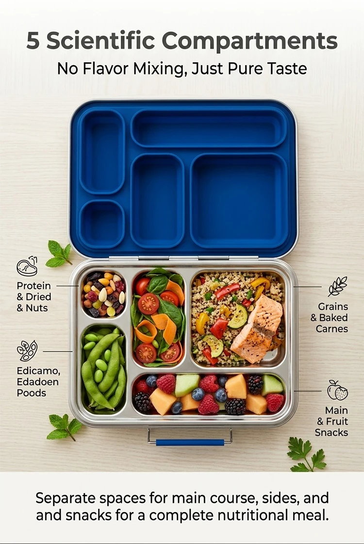KOLINK 5-Compartment Stainless Steel Bento Box Detail 3