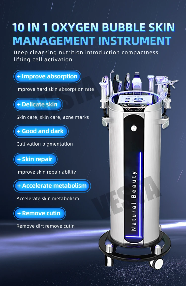 10 in 1 Multifunction Hydra Oxygen Peel Oxygen Dermabrasion Rf Aqua Skin Scrubber Salon Facial Machine
