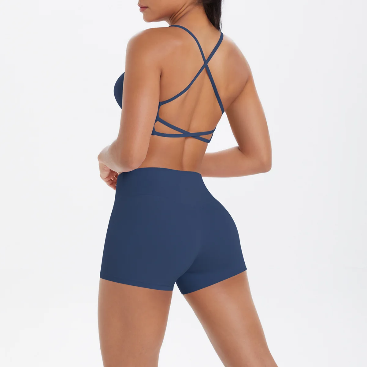 Cloud-feel Brushed Fabric Breathable Camisole Sports Bra Crisscross Straps High Waist Be preview