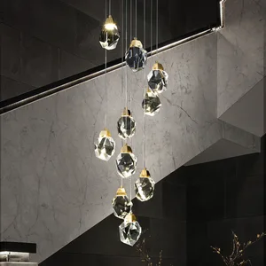 JACKSUN High-quality Gold LED K9 Crystal Chandelier Luxury Villa Staircase Decor Pendant Lamp Hotel Chandelier Pendant Lighting