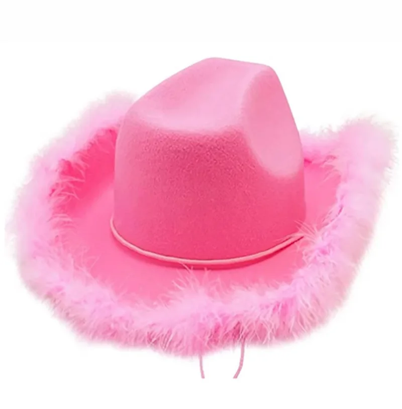 Raw Brim Pink Cowboy Hat Perfect for Halloween Parties