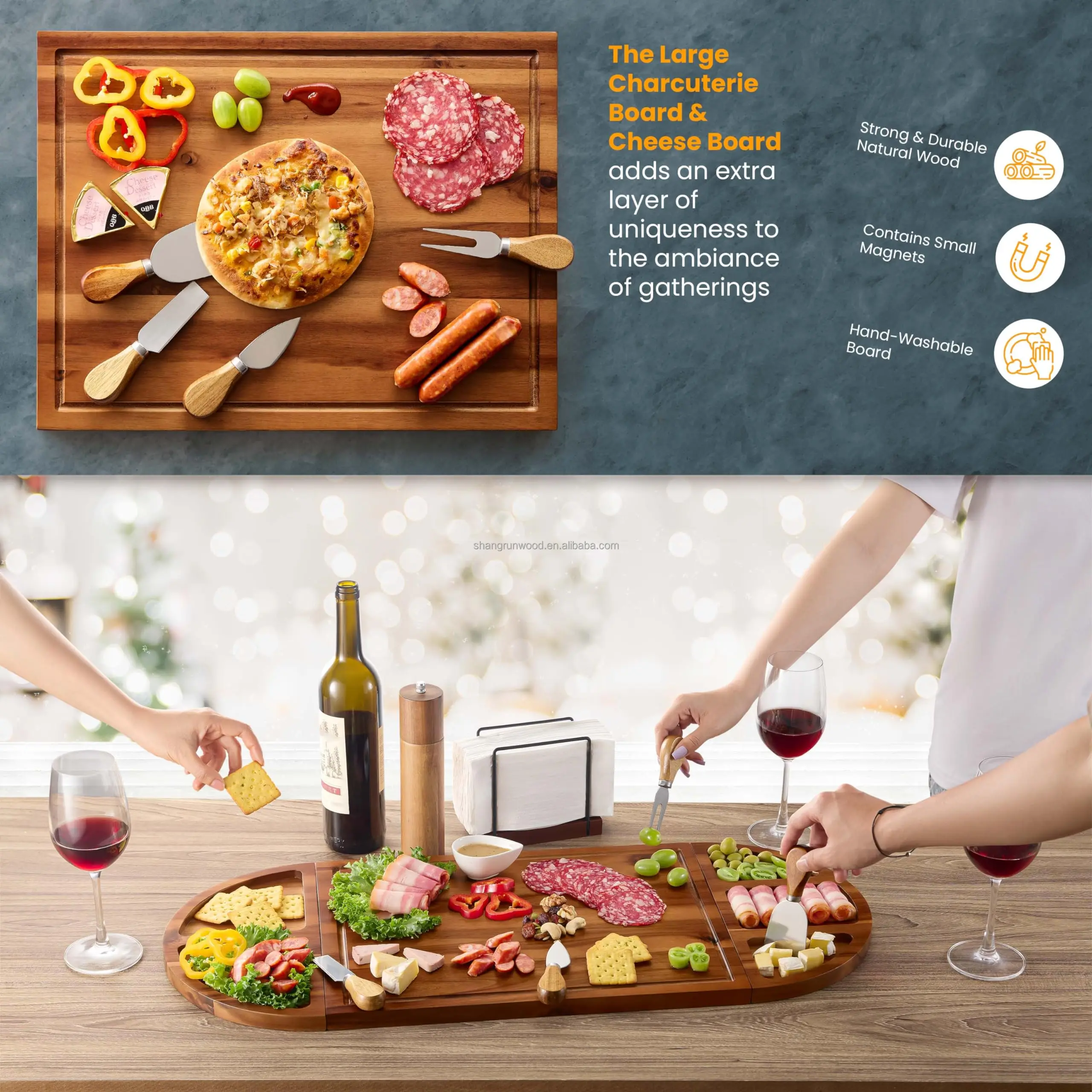 Extra Large Charcuterie Board Serving Platter Round Bamboo Acacia ...