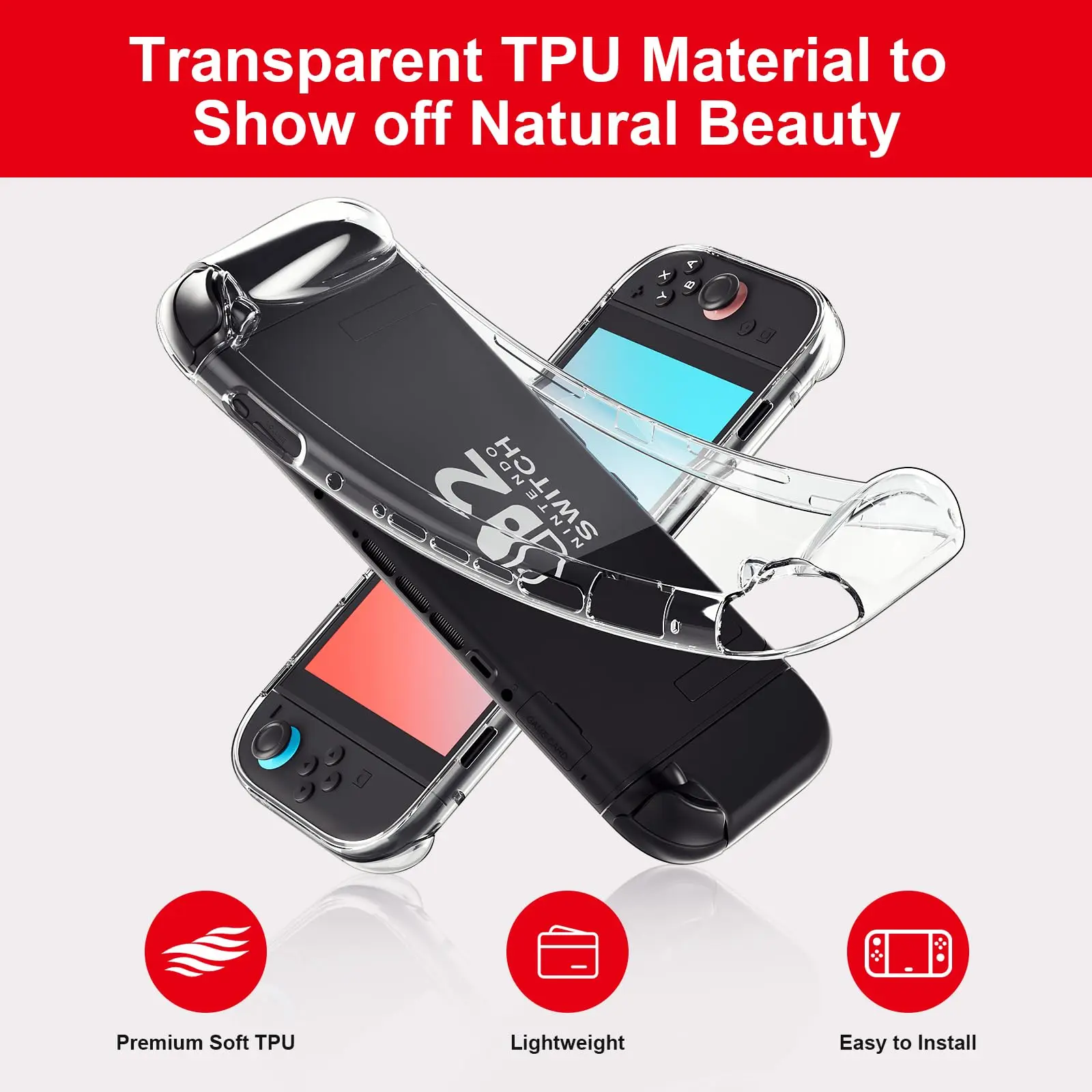 product laudtec for switch 2 case 2025 sanyetral premium soft tpu lightweight shockproof clear cover for nintendo-4