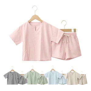 Top Quality Summer Short Sleeve T-shirt Tops Baby Boys Girls Two Pieces Striped Design 100% Cotton Kids Clothing Sets