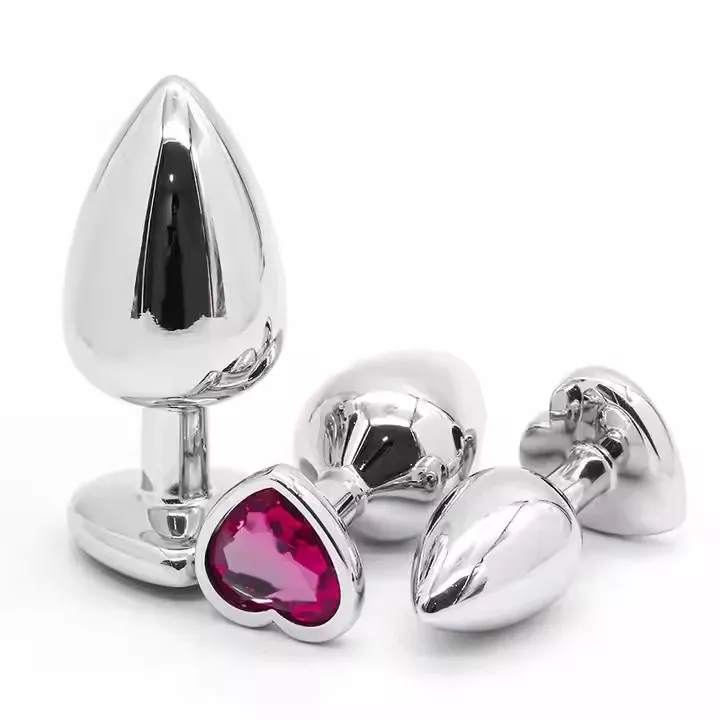 Different Color Stainless Steel Jewel Anal Plug with Heart Shape Metal Butt  Plug Sex Toys Female