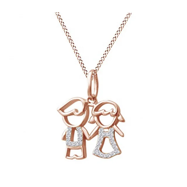 Son Daughter Two Kids Twins Pendant Family Jewelry 14k Gold Stainless Steel  Zircon Boy and Girl Necklace