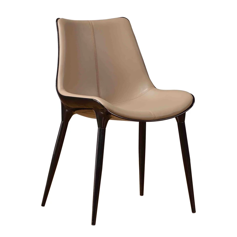 Дизайнерский деревянный обеденный стул из черной кожи для ресторана