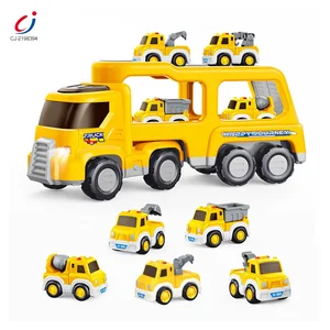 Chengji New Design Yellow Friction Inertia Trailer Transport Car Toy Children Friction Power Truck Set