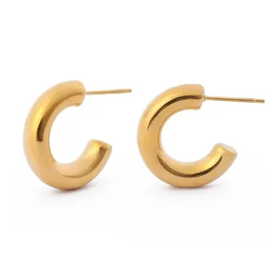 Minimalist Designer Jewelry CC Shape 18K PVD Stainless Steel Earrings Waterproof Gold Plated Chunky Hoop Jewelry