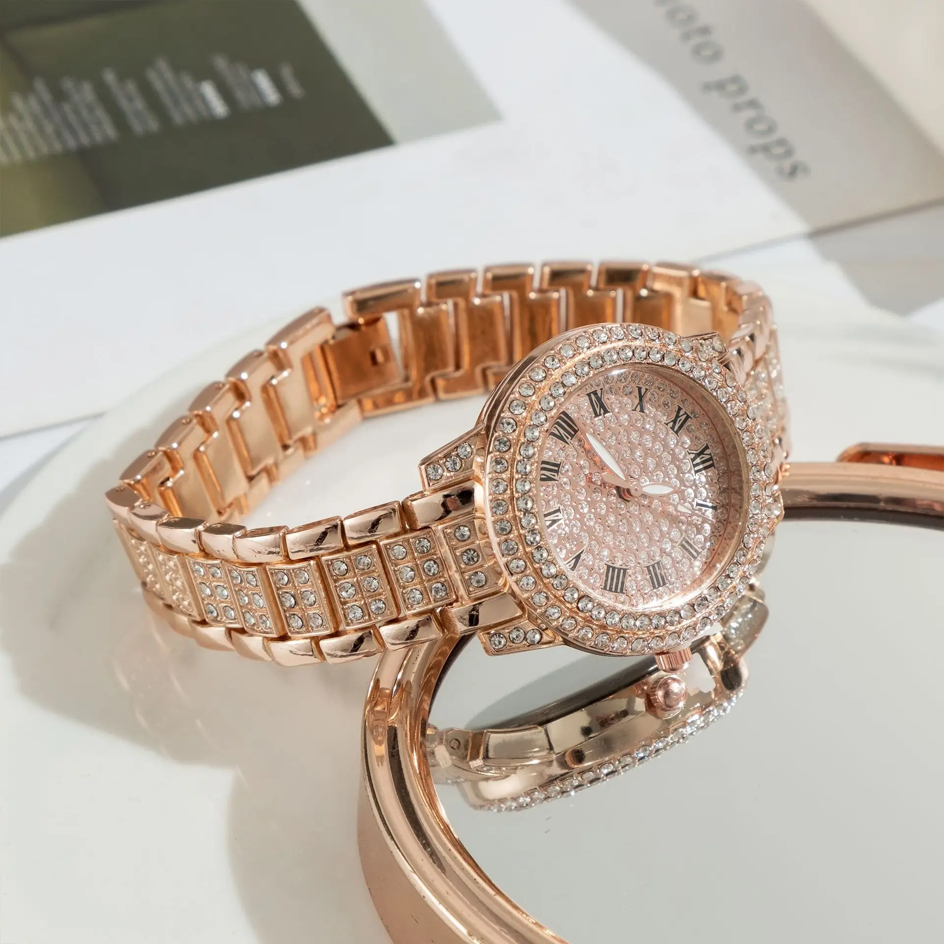 Emporio Armani sky star watch rose gold steel watch diamond inlaid women\'s Watch Amazon.com: Emporio Armani Women main image 2