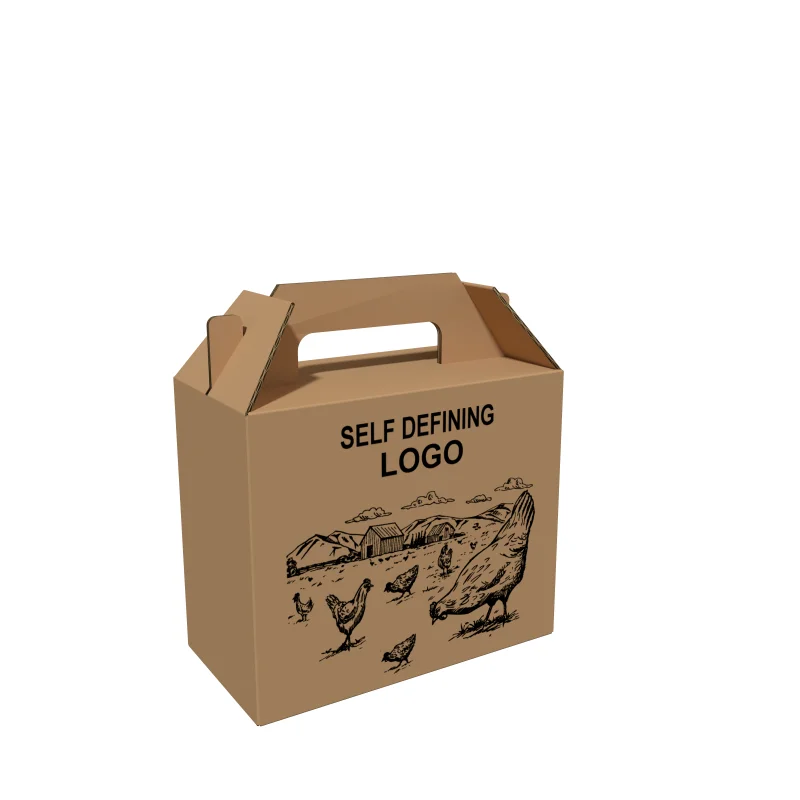 Printed Logo Chick Corrugated Paper Box Chicken Feed Cardboard Boxes Fruit Gift Packaging Box With Handle