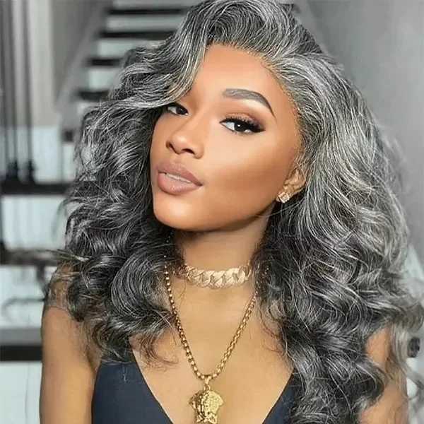Perruque Homme Cheveux Naturels Gris Poivre Et Sel - Taille Moyenne, Neuve Avec étiquettes