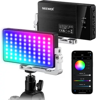 NEEWER RGB Video Light, 2500-10000K CRI97+ On Camera Selfie Light with App & 2.4G Control, 18 Light Scenes, 4300mAh Battery for