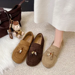 Vintage for Women's Loafers 2026 Autumn New Light Weight Versatile Outdoor Slip-On Sandals Tassel Beaded Flats Cane