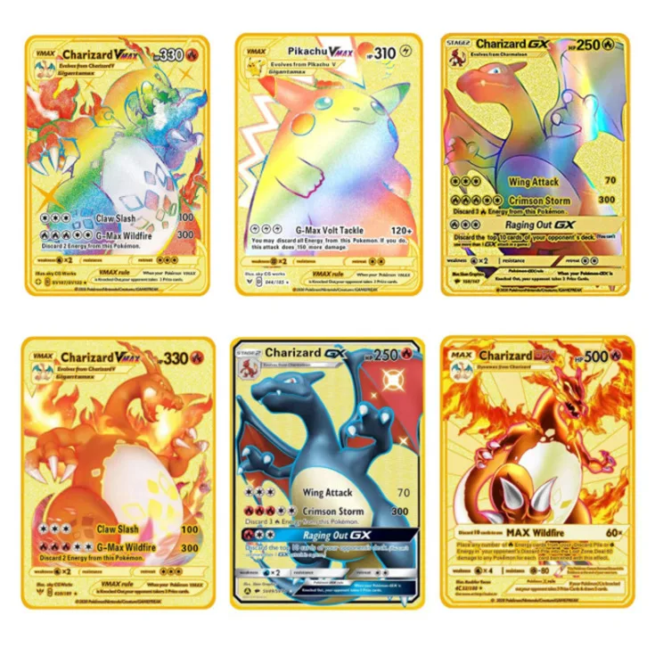 Золотые Покемон металлические карты 1-е издание Vmax Charizard металлические Покемоны карты для игры торговые карты игра
