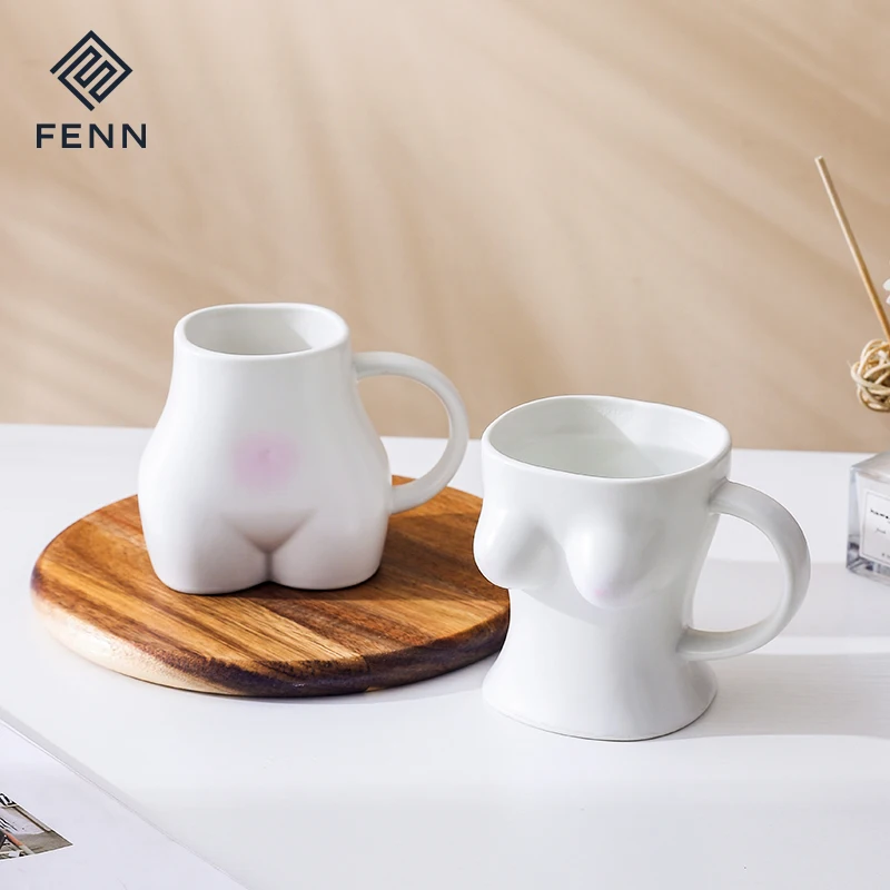 FENN Stylish Body Shaped Artistic Design Wholesale Ceramic Mug Custom Porcelain Dinnerware Matte White Mug Personalized for Gift