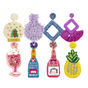 New design fashion jewelry drop round christmas custom handmade rice seed bead earrings for women