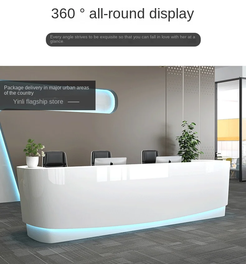 Qtz02 Hotel Reception Counter Office Desk New Round Modern Custom Led